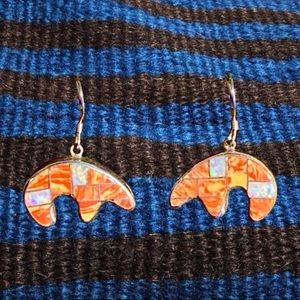 Sterling Silver Spiny Oyster/Opalite Bear Earrings